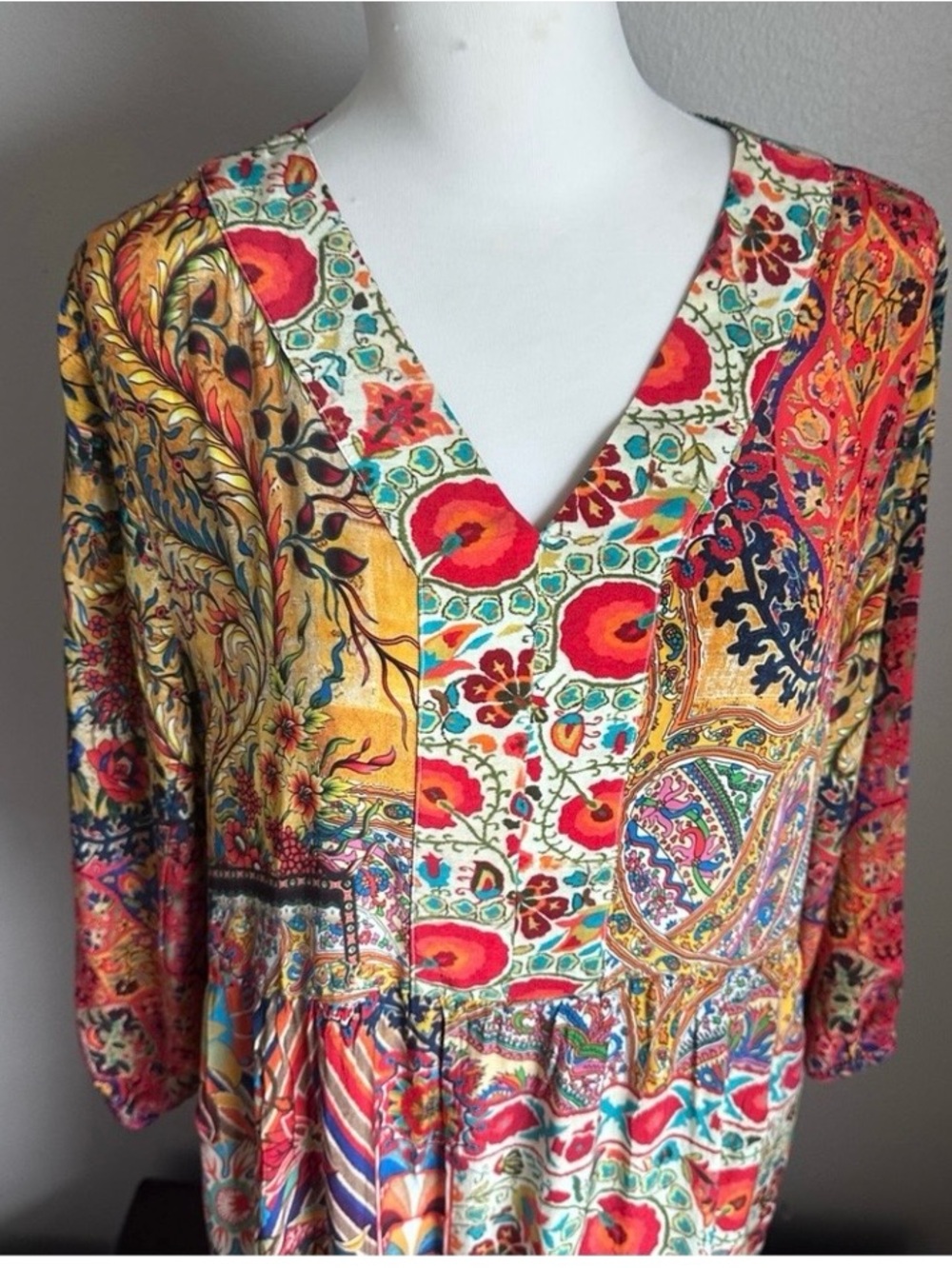 Shana Silk Boho Tiered Dress w Pockets Cruise Johnny Was Inspired NWT XXL - Picture 3 of 7